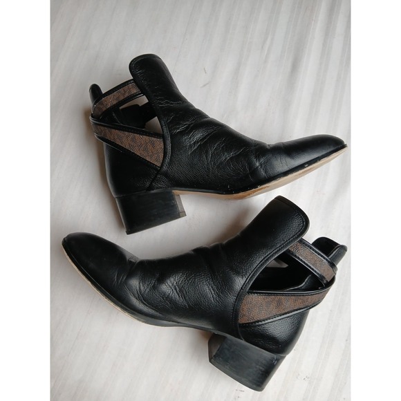 Michael Kors Boots 7.5 M Pebbled Grain Leather Britton Ankle Logo Preppy Classic - Picture 10 of 15